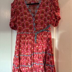 Celia B Pink Floral Ruffled Puff Sleeve Mini Dress Medium